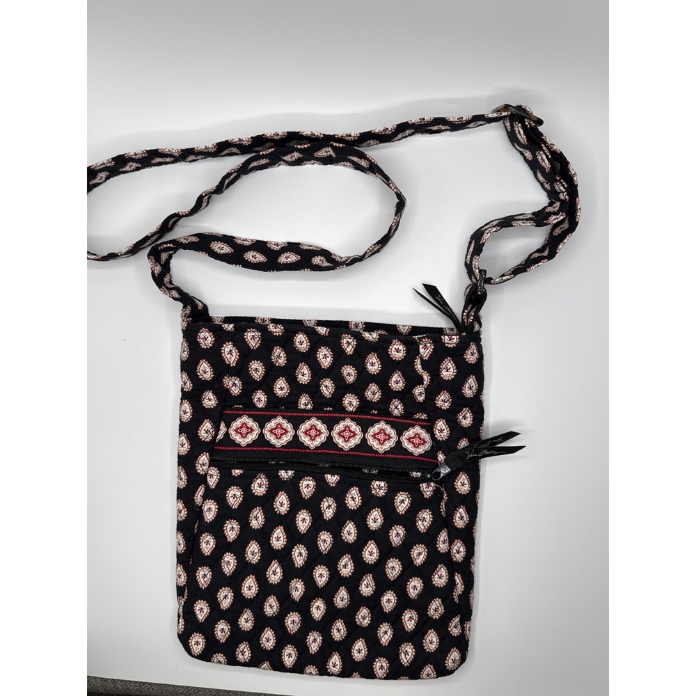 Vera Bradley Quilted Cotton Crossbody Hipster Bag Black Red White Teardrop Print